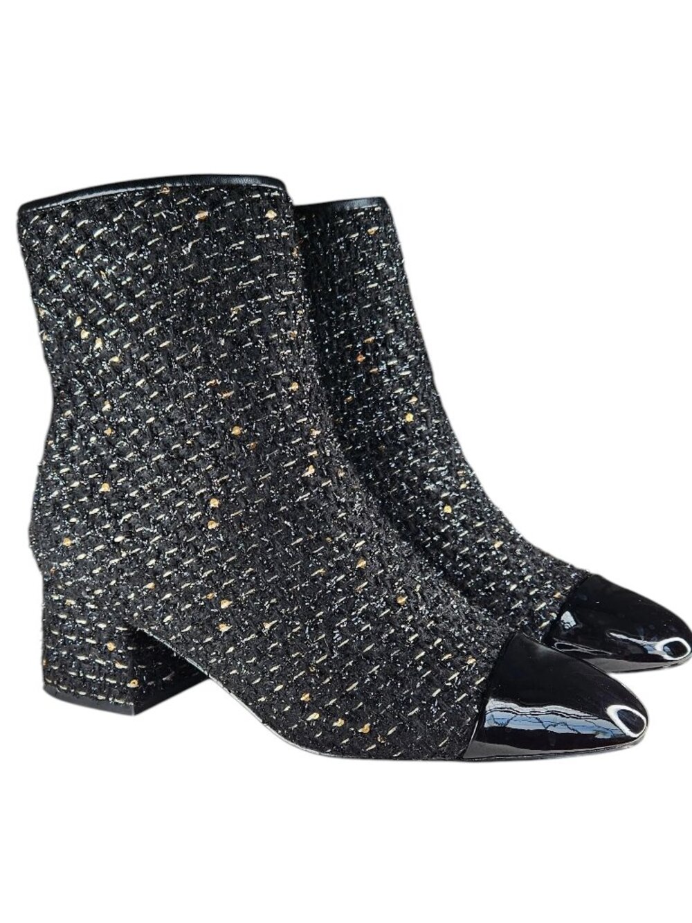Steve Madden Eiffel Tweed Ankle Boots Black Gold Sparkle 7.5M, Dark Academia